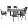 Image de Ensemble de jardin 6 personnes chaises empilables table extensible 90/180L cm alu. textilène gris