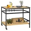 Image de Desserte de jardin chariot pour plancha barbecue en bois et métal avec 2 étagères et 3 crochets - 107 x 65 x 80 cm noir naturel