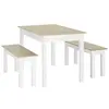 Image de Ensemble table à manger 3 pièces - 2 bancs encastrables, grande table 4-6 personnes - blanc aspect bois clair