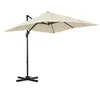 Image de Parasol déporté carré inclinable manivelle avec pied en acier dim. 2,45L x 2,45l x 2,45H m métal alu. polyester haute densité beige