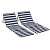Image de Lot de 2 tapis de plage rembourrés pliables - matelas de plage - dossier inclinable, rangement - métal polyester blanc bleu