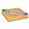 Image de Bac à sable carré en bois pour enfants 4 assises en coin et film protection 109 x 109 x 19,8 cm bois naturel