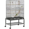 Image de Cage à oiseaux sur roulettes - étagère, plateau déjection, 3 perchoirs, 4 mangeoirs, 2 portes, 8 trappes, accessoires - acier noir