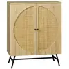 Image de Buffet 2 portes cannage rotin avec étagère piètement métal noir aspect chêne clair
