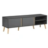 Image de Meuble TV banc TV 2 portes 2 niches design scandinave panneaux particules gris aspect bois clair