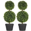 Image de Lot de 2 arbres buis artificiel double boules avec tronc et pot inclus - H.60 cm PE vert