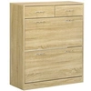 Image de Armoire meuble à chaussures multi-rangement 2 abattants double niveau 2 tiroirs aspect chêne clair