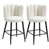 Image de Lot de 2 tabourets de bar design contemporain - repose-pied - acier noir revêtement effet laine bouclée blanc