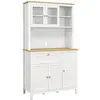 Image de Buffet haut style classique chic - multi-rangement placards, niches, tiroir - panneaux blanc aspect bois clair
