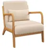 Image de Fauteuil lounge - 3 coussins inclus - assise profonde - accoudoirs - structure bois hévéa - aspect velours beige