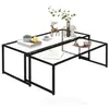 Image de Tables gigognes lot de 2 tables basses rectangulaires design contemporain acier noir verre trempé 4 mm