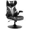 Image de Fauteuil gaming base ronde métal pivotante 360° hauteur réglable tétière accoudoirs relevables PVC blanc noir