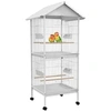 Image de Volière cage à oiseaux sur roulettes design maison mangeoires perchoirs 10 portes plateaux excréments amovibles acier blanc