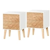 Image de Lot de 2 chevets tables de nuit design scandinave - total 4 tiroirs - bois pin MDF blanc hêtre motif graphique