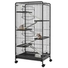 Image de Cage pour petits animaux roulante 5 rampes 5 plateformes gamelle distributeur eau plateau amovible métal PP noir