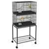 Image de Double cage à oiseaux sur roulettes - étagère, plateau déjection, 4 perchoirs, 4 mangeoirs, poignée - dim. 77L x 46l x 164H cm acier noir