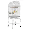 Image de Cage à oiseaux volière sur roulettes - étagère, grille, plateau amovible, 2 bols acier inox, perchoir - acier blanc