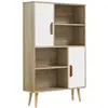 Image de Bibliothèque scandinave 4 niches + 2 placards avec étagère dim. 80L x 24l x 123H cm pieds effilés inclinés bois massif panneaux particules naturel et