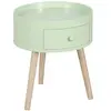 Image de Chevet table de nuit ronde design scandinave tiroir bicolore pieds effilés inclinés bois massif chêne clair vert