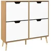 Image de Meuble à chaussures design scandinave 4 portes abattantes 4 étagères réglables bois pin panneaux bois clair blanc
