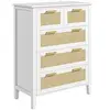 Image de Commode 5 tiroirs cannage en rotin dim. 77L x 37l x 104H cm MDF blanc bois de pin