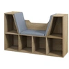 Image de Bibliothèque banc 2 en 1 design contemporain 6 casiers 3 coussins fournis 102L x 30l x 61H cm aspect chêne clair gris