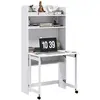 Image de Bureau mural pliable table murale rabattable suspendue sur pied avec bibliothèque 3 étagères MDF blanc