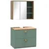 Image de Ensemble 2 meubles salle de bain - meuble sous-vasque suspendu, armoire murale miroir - aspect bois clair vert