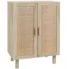 Image de Buffet 2 portes 2 étagères réglables style bohème chic cannage en rotin panneaux aspect bois clair