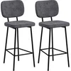 Image de Lot de 2 tabourets de bar style néo-rétro piètement acier noir repose-pied intégré tissu gris