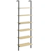 Image de Etagère échelle bibliothèque style industriel H206 cm 6 étagères acier noir panneaux aspect bois clair