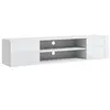 Image de Meuble TV mural - banc TV flottant - 2 portes, 2 niches - dim. 140L x 30l x 30H cm - panneaux blanc laqué