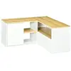 Image de Meuble TV d'angle banc TV en L 2 portes 3 niches panneaux aspect bois chêne clair blanc