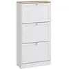 Image de Armoire à chaussures 3 portes abattantes 2 compartiments panneaux particules blanc aspect chêne clair
