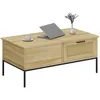 Image de HOMCOM Table Basse avec Plateau relevable Table de Salon avec 2 Grands tiroirs Cadre en Acier 106 x 56,3 x 48 cm Naturel en occasion ou reconditionné