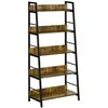 Image de Etagère bibliothèque style industriel incliné 5 niveaux 70L x 35l x 150H cm coloris bois vieilli noir