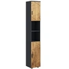 Image de Meuble colonne rangement salle de bain style cosy 2 portes 2 étagères 2 niches anthracite aspect bois