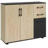 Image de Buffet rangement 3 portes étagère 2 tiroirs coulissants panneaux aspect bois clair noir