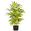 Image de Bambou artificiel H. 60 cm feuilles denses réalistes pot inclus noir avec lichen vert
