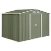 Image de Abri de jardin - remise pour outils - cabanon double porte coulissante - fondation incluse - dim. 277L x 191l x 192H cm - tôle d'acier ondulée vert
