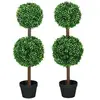 Image de Lot de 2 buis artificiel double boules - cailloux et pot inclus - H.90 cm PE vert