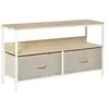 Image de Meuble TV bas sur pieds style industriel 2 tiroirs tissu gris acier MDF blanc bois clair