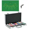 Image de Mallette pro de poker verrouillable coffret pro poker 300 jetons 2 jeux cartes 5 dés 3 boutons 2 clés tapis alu