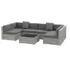 Image de Ensemble salon de jardin 7 pièces modulables table basse plateau verre trempé coussins déhoussables inclus résine tressée imitation rotin gris