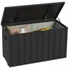 Image de Coffre de rangement jardin capacité 450L - vérin à gaz, roulettes, poignée - acier PP anthracite