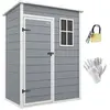 Image de Abri de jardin - remise pour outils - cabanon porte verrouillable, fenêtre - dim. 151L x 92l x 193H cm - alu PP gris blanc