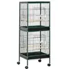 Image de Grande cage à oiseaux sur pied à roulettes - volière double, mangeoires, perchoirs, plateau amovible - vert noir