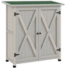 Image de Abri de jardin armoire de jardin sur pied dim. 110L x 55l x 117H cm 2 étagères 2 portes toit bitumé bois sapin pré-huilé gris clair