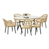 Image de Salon de Jardin 6 places 7 pièces style bohème - 6 chaises, table à manger ovale - coussins inclus