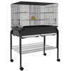 Image de Grande cage oiseaux - cage perroquet - grande volière sur roulettes - étagère, plateaux coulissants, accessoires - noir